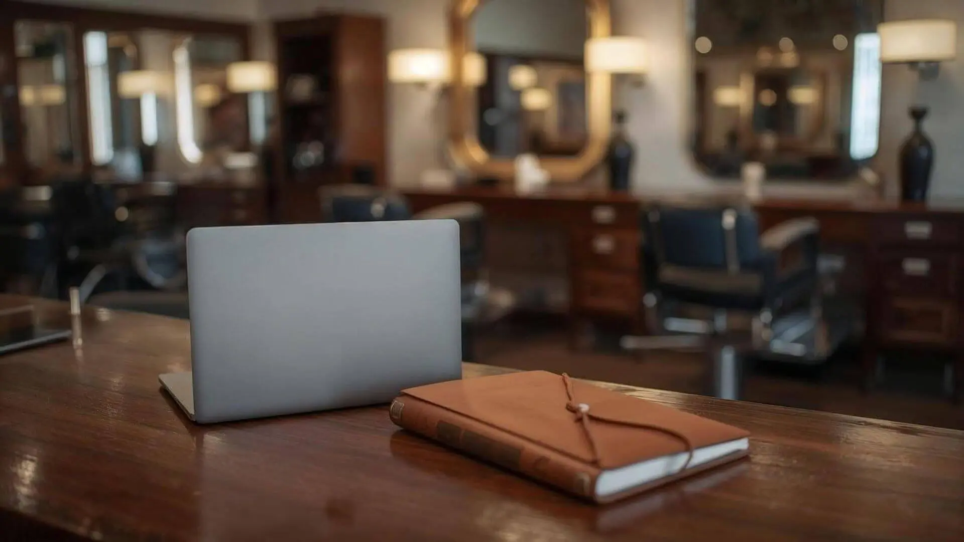 Um caderno e ao lado um notebook com o sistema Corthy e demonstrando como controlar a agenda de uma barbearia de forma eficiente.