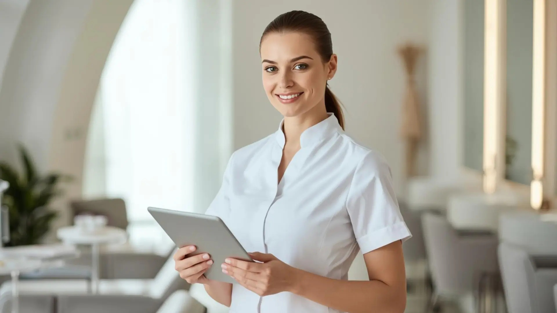 Mulher esteticista usando um celular com o aplicativo Corthy, app para esteticistas que gerencia agenda e gestão de estéticas.